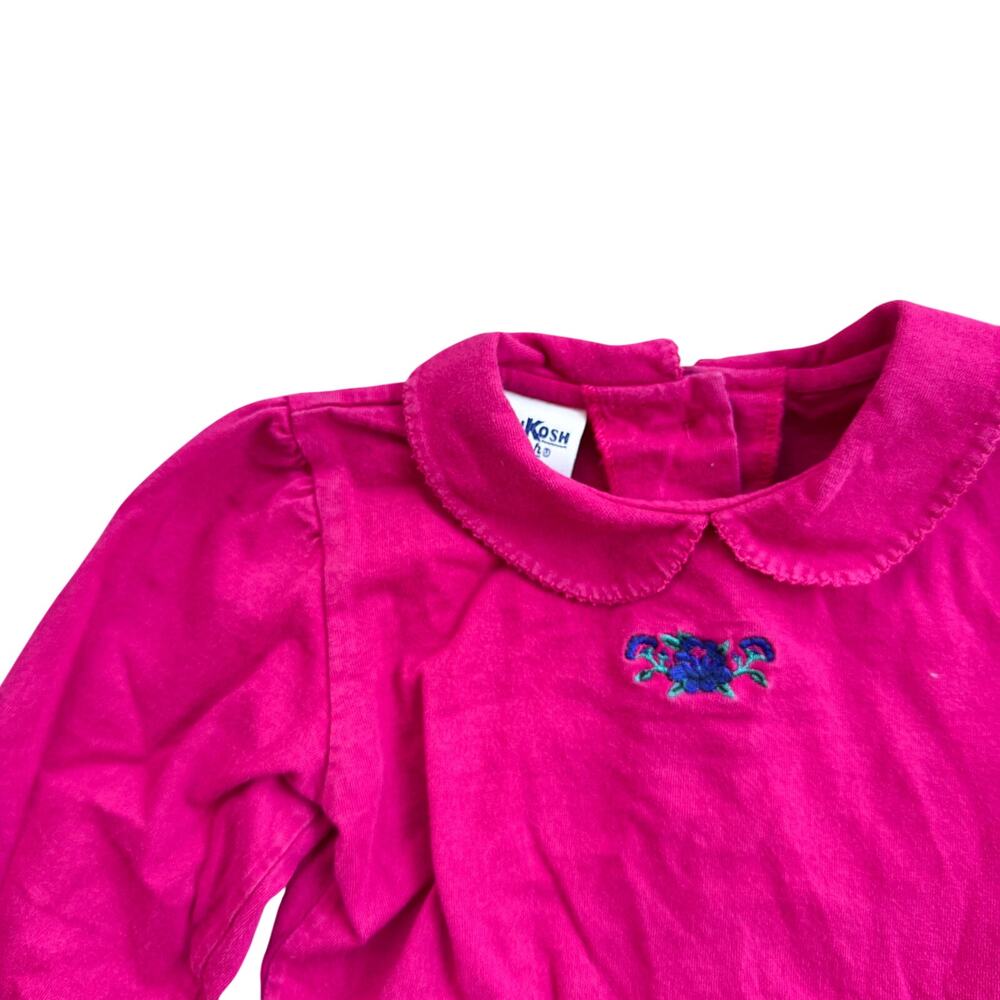 Vtg 1990s Osh Kosh Peter Pan Collar Embroidered Flower Top Size 2T Made in USA